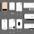 Modern Household Appliances Including Gas And Electric Storage Water Heaters With Various Designs