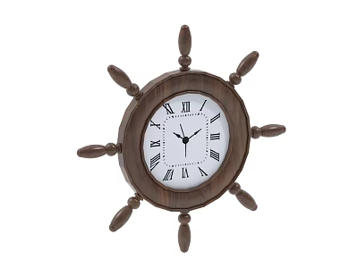 Wooden Ship Wheel Shaped Wall Clock With Roman Numerals And White Dial 3d model