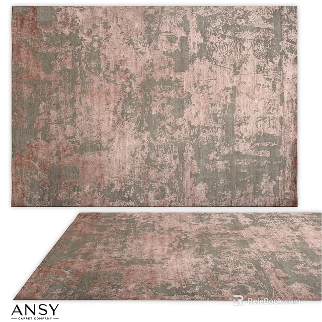 Soft Pink And Gray Square Rug With Abstract Distressed Pattern Design 3d model 