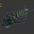 Mythical Fantasy Animal With Multiple Spiked Fins Glowing Orange Orbs Black Eyes And Open Mouth