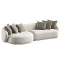 Modern Curved Sofa Design With Light Gray Upholstery And Multiple Pillows 3d model
