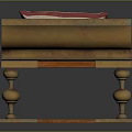 Elegant Massage Bed With Red And White Striped Mattress Gold Metal Decorations And Wooden Frame