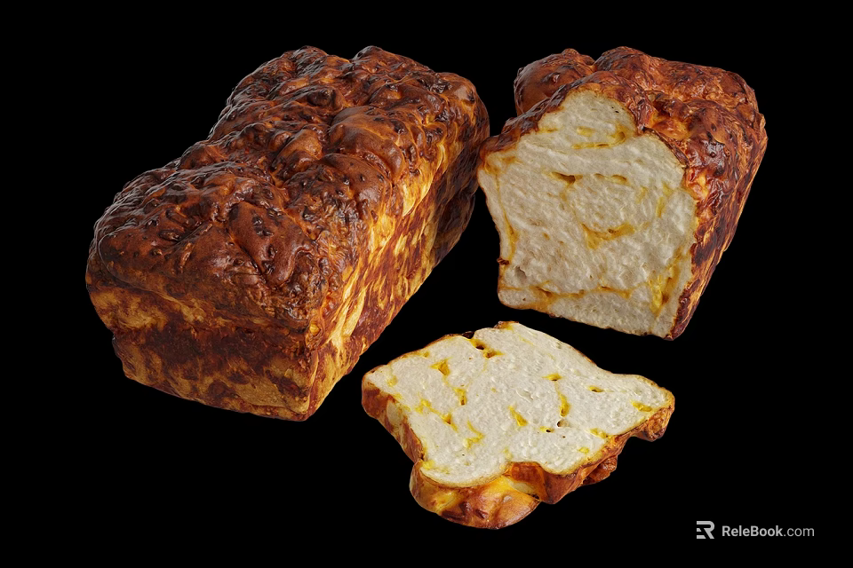 Freshly Baked Artisan Bread Loaf With Crusty Surface And Cheesy Interior 3d model 