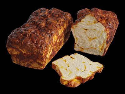 Freshly Baked Artisan Bread Loaf With Crusty Surface And Cheesy Interior 3d model