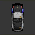 Custom Black And White Racing Car With Purple Green Livery And Rear Spoiler