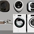Modern Home Laundry With White Silver Brown Wall Mounted And Front Load Washing Machines