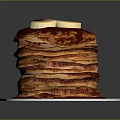 Delicious Stack of Fluffy Pancakes Topped with Banana Slices and Chocolate Syrup on White Plate
