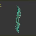 Fantasy Bow Weapon with Green Glowing Accents Intricate Decorative Design and Sharp Edges