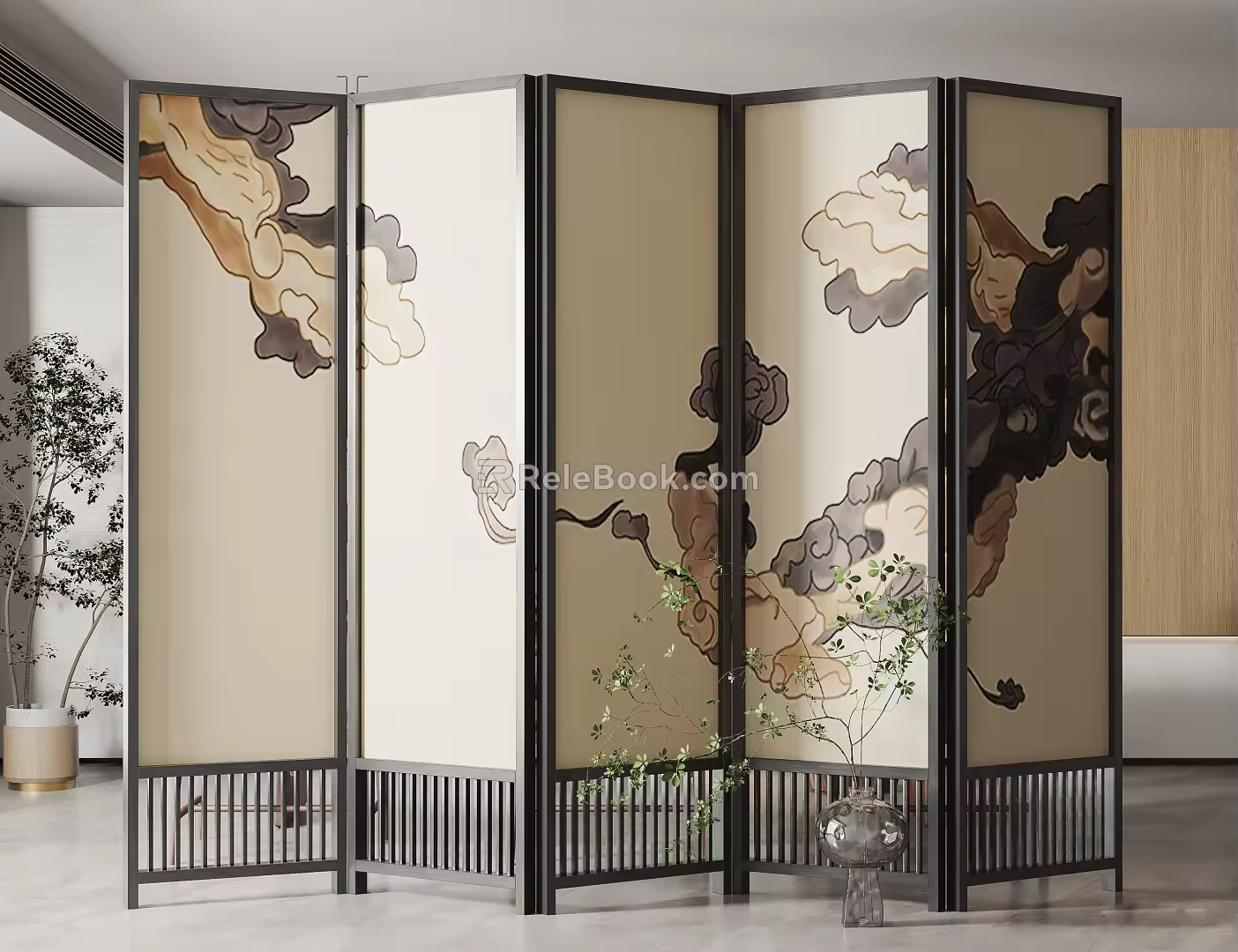 New Chinese-style screen partition screen 3d model