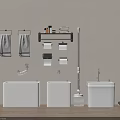 Bathroom Cleaning Tools Setup With Basins Towel Racks Storage Shelves And Vacuum Cleaner