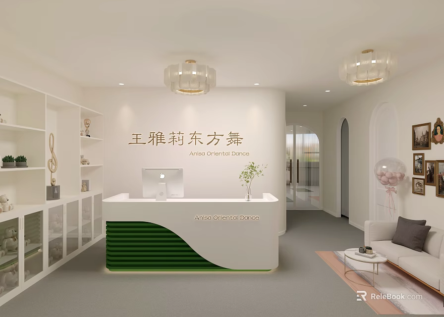 Elegant Oriental Dance Fitness Studio With Modern Reception And Workout Space 3d model 