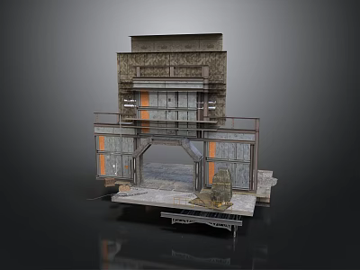 Modern Multi Level Building Model With Gray Concrete Orange Accents And Open Base 3d model