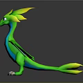 Cute 3D Green Dragon Game Character With Yellow Head Blue Neck And Colorful Wings Claws