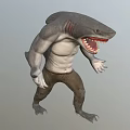 Muscular Shark Headed Game Movie Character With Open Mouth And Standing Pose