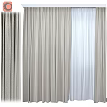 Beige Textured Curtains With Sheer White Lining For Modern Home Windows 3d model