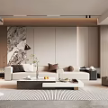 Elegant Modern Living Room Interior Design With Beige Sofa Marble Accent Wall And Wooden Elements