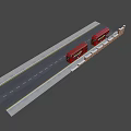 Red Double Decker Bus At Bus Stop With Brick Wall Trash Can And Another Bus 3d model