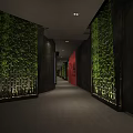Dark Modern Cinema Hallway Interior With Red Number 4 Entrance And Screen Displays