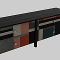Modern TV Stand With Colorful Geometric Panels Multiple Drawers And Black Frame