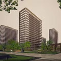 Modern High Rise Residential Buildings With Greenery Trees Lawn And Landscaping