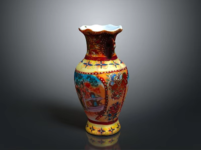 Colorful Ornate Ceramic Decorative Furniture Vase For Home Interior With Intricate Patterns 3d model