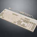Vintage Wired Computer Keyboard With Coiled Cable And White Beige Keys 3d model