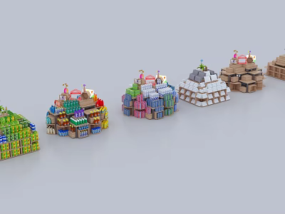 Colorful Miniature Block Structures Showcasing Various Colors And Small Decorations 3d model