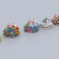 Colorful Miniature Block Structures Showcasing Various Colors And Small Decorations