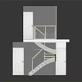 Modern Spiral Staircase Interior Design With Wooden Steps And White Doors Railing