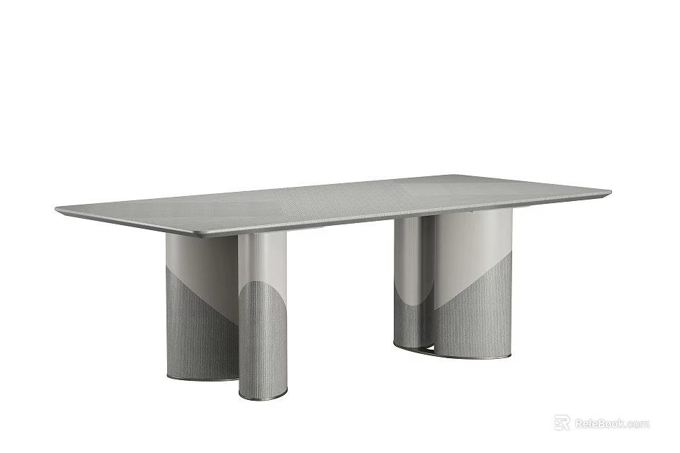 Modern Metal Dining Table With Cylindrical Legs And Smooth Rectangular Surface Design 3d model