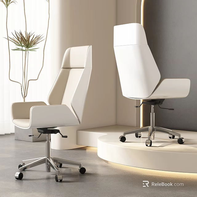 White Modern Office Chairs With High Back Metal Base And Wheels In Contemporary Room 3d model 