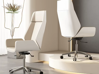 White Modern Office Chairs With High Back Metal Base And Wheels In Contemporary Room 3d model