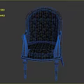 Classic Rattan Frame Leisure Chair with Dark Patterned Fabric and Wooden Legs
