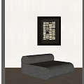 Gray Modern Single Sofa With Curved Backrest And Abstract Art Painting On Light Wall