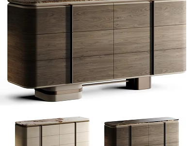 Modern Luxury Wooden Chest Of Drawers With Marble Top For Elegant Living Room Storage Furniture 3d model