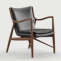 Modern Design Leisure Chair With Dark Brown Wooden Frame And Black Leather Cushion