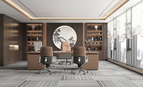 New Chinese-style Office Manager Office President's Office Chairman's Office Desk and Chair 3d model