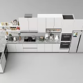 Modern White Kitchen Interior With Organized Countertop Appliances And Functional Cabinets 3d model
