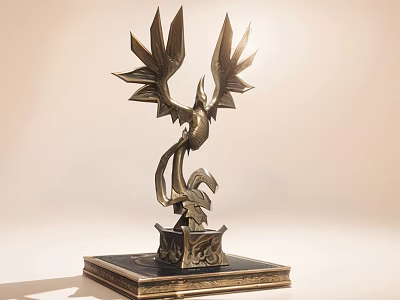 Exquisite Bronze Bird Sculpture Featuring Expanded Wings And Decorative Base 3d model