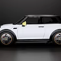 White Small Car With Black Roof Yellow Side Mirrors And Stylish Wheel Design