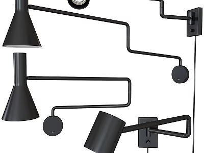 Modern Black Wall Lamps With Curved Metal Arms And Minimalist Designs 3d model