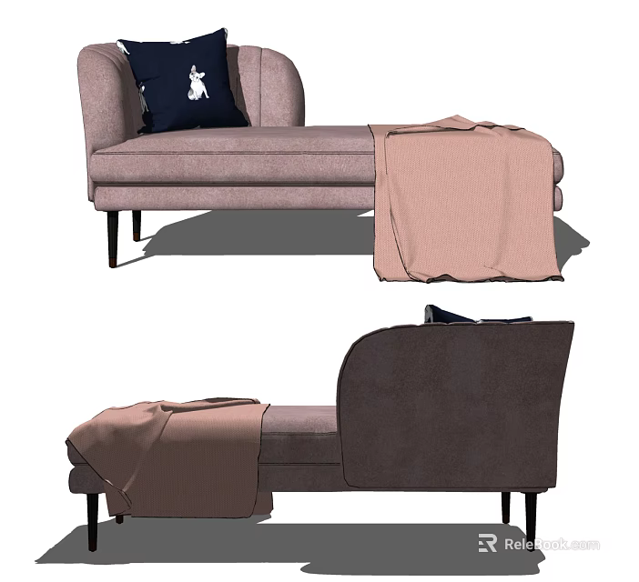 Upholstered Light Gray Chaise Lounge With Decorative Pillow And Soft Blanket 3d model 