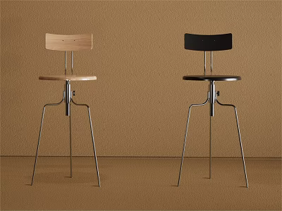 Modern Bar Stools With Wooden And Black Seats And Metal Frame Simple Design 3d model