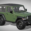 Green Jeep Wrangler Convertible With Off Road Tires And Front Grille