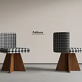 Black And White Checkered Modern Dining Chairs With Wooden Triangular Legs Design 3d model