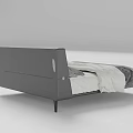 Modern Double Bed With Grey Upholstered Headboard Black Metal Legs And Minimalist Bedding