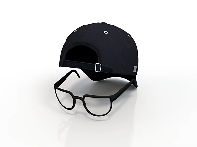 Simple style glasses cap glasses hat black glasses black hat reflective ground white background sunglasses sunglasses sunglasses sunscreen glasses near-sight glasses 3d model