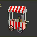 Red And White Striped Food Cart With Condiment Bottles Snack Containers And Wheels