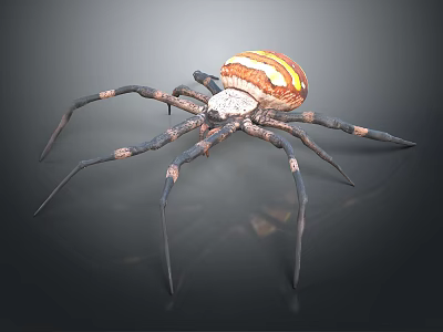3D Rendered Spider With Detailed Orange Yellow Striped Body And Black Legs With Orange Spots 3d model