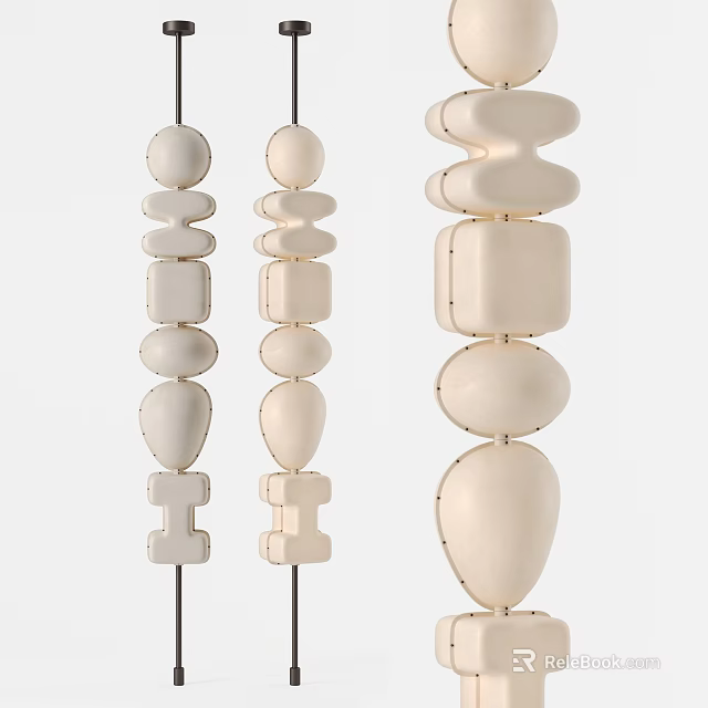 Modern White Pendant Lights with Various Shapes Block Elements Strung Together Hanging on White Background 3d model